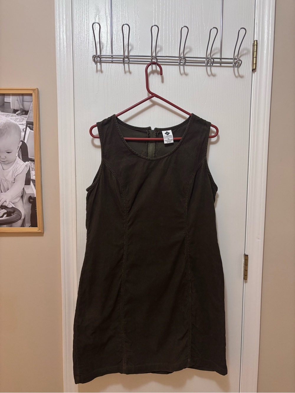 Vintage Olive Green 100% Cotton Sleeveless Mini Dress by Columbia 90s